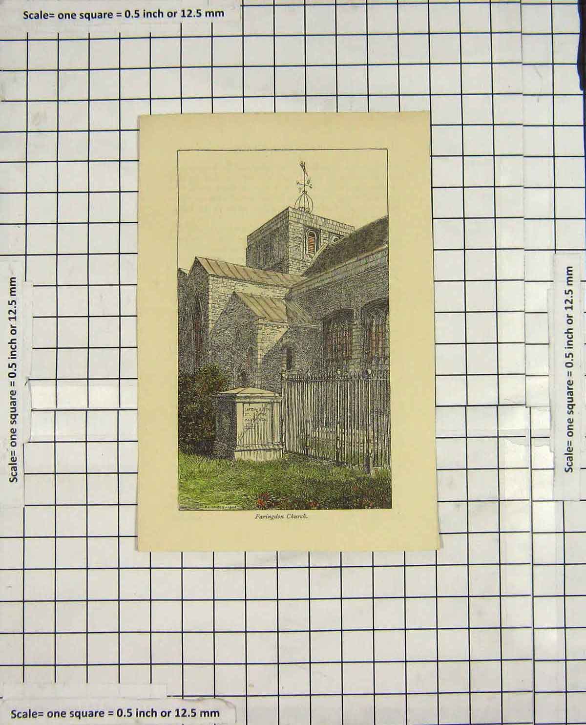 Original Old Antique Print Faringdon Church 1906 Architecture 20th Century