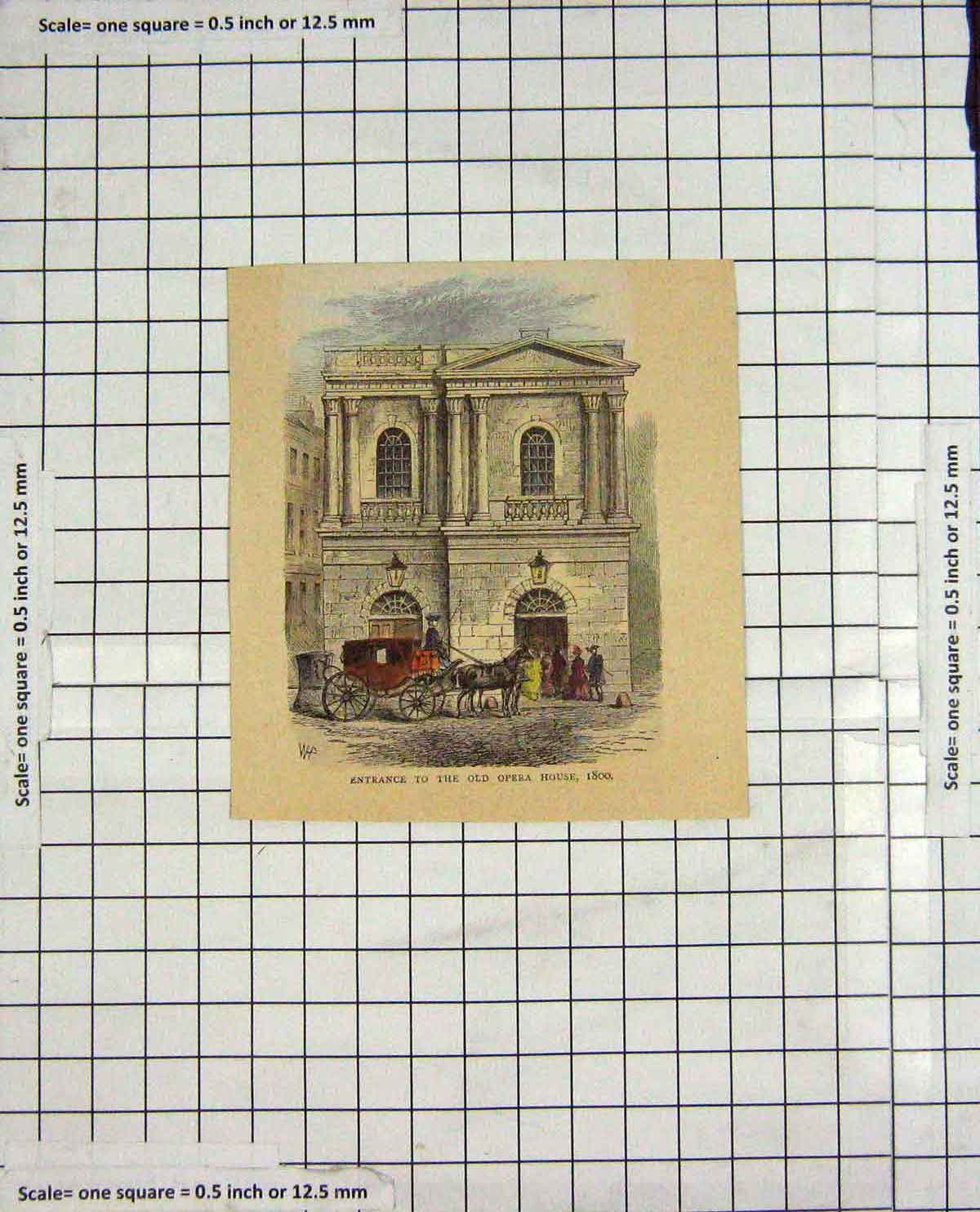Original Old Antique Print Entrance Opera House Building 1800 Napoleonic Era