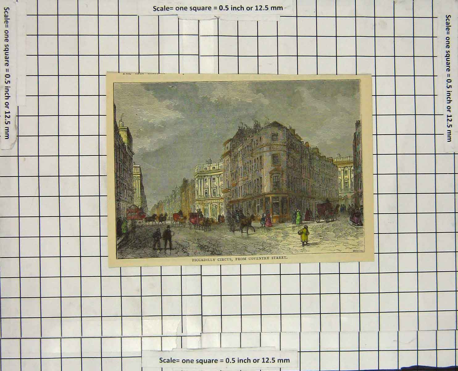 Original Old Antique Print View Piccadilly Circus Coventry Street