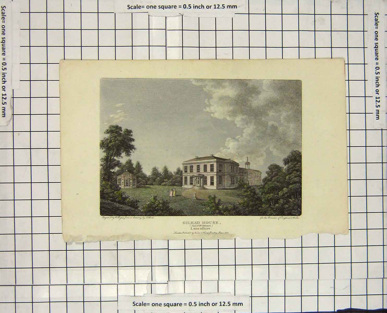 Original Old Antique Print 1806 Gilead House Lancashire Solomon Napoleonic Era