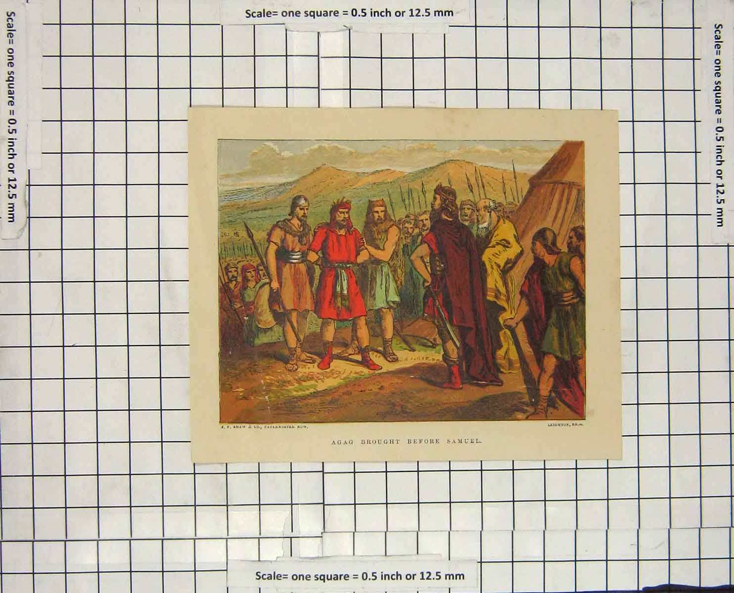 Original Old Antique Print Scene Agag Brought Before Samuel