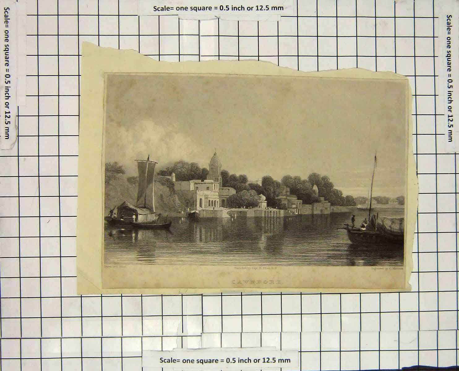 Original Old Antique Print View Cawnpore Engraving Mottram Prout