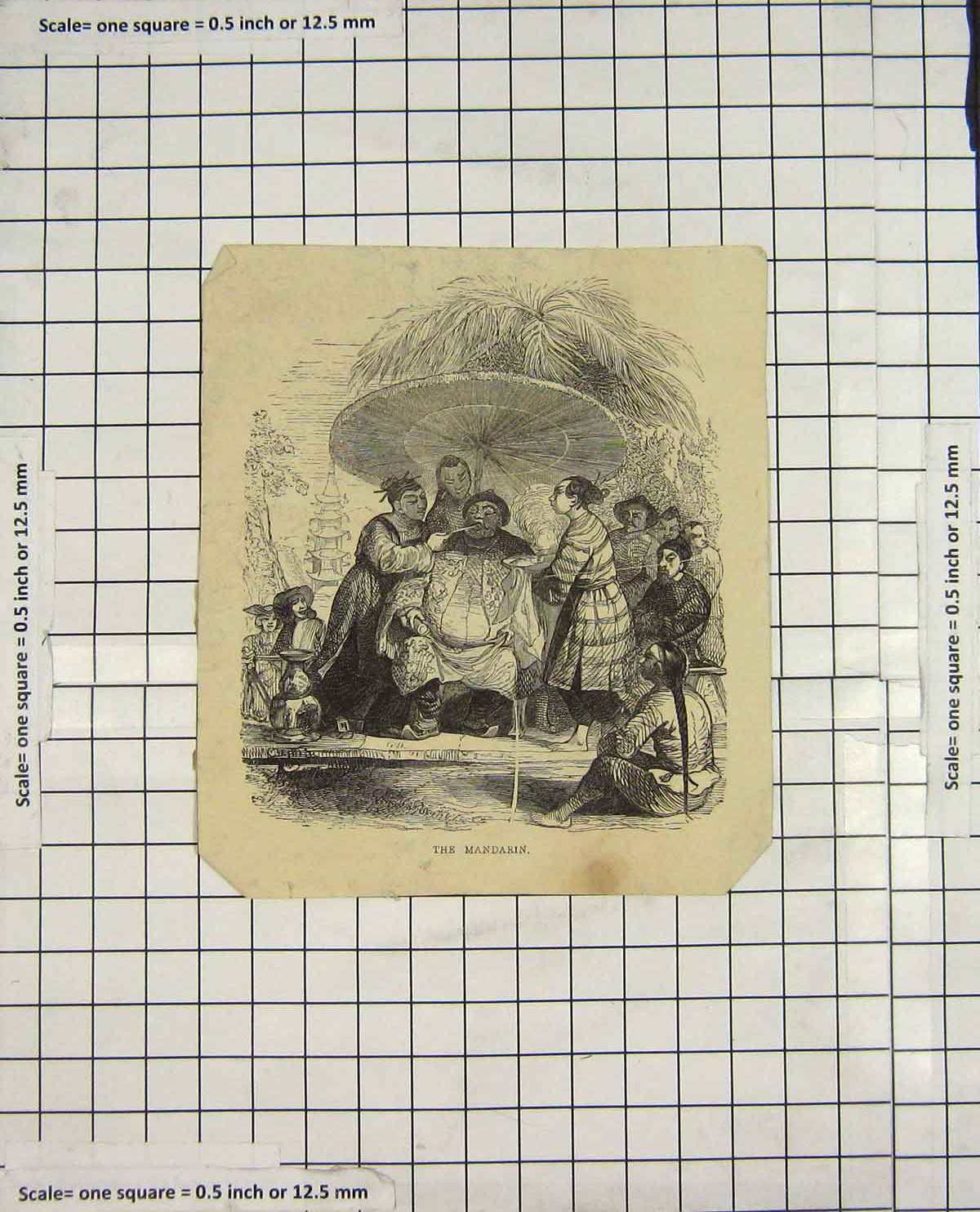 Original Old Antique Print Mandarin Man Servants Chinese People