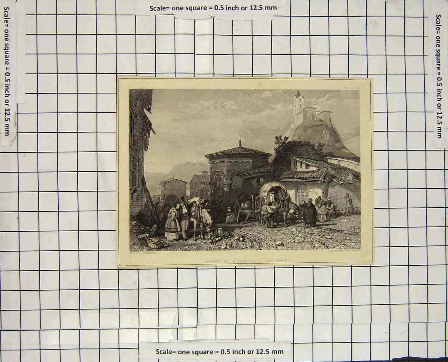 Original Old Antique Print Mont St. Michelle Le Puy Radclyffe