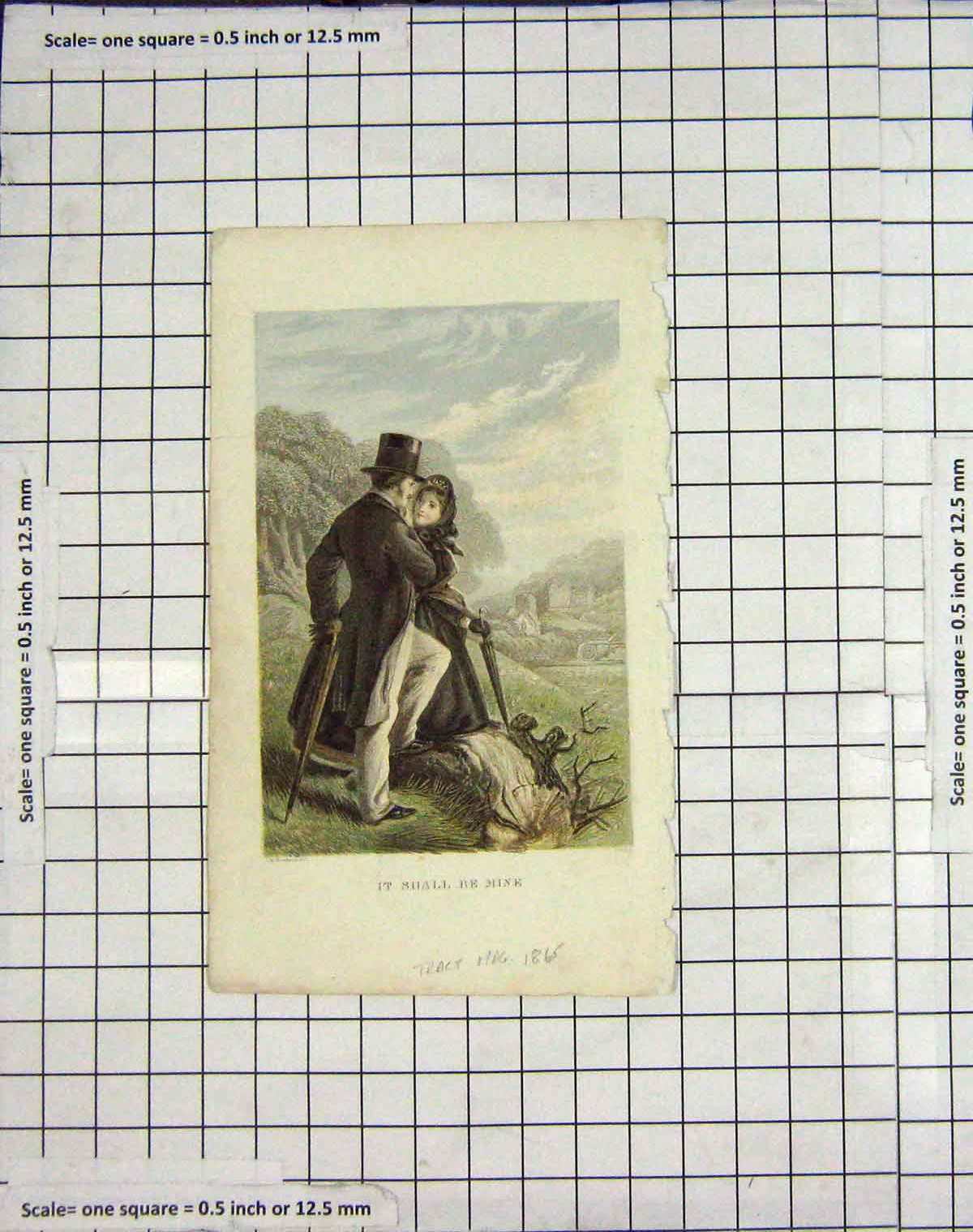Original Old Antique Print 1865 Man Woman Romance Engraving London Victorian