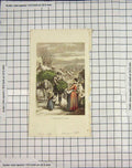 Original Old Antique Print Colour 1869 Christmas Scene Family Holly Victorian