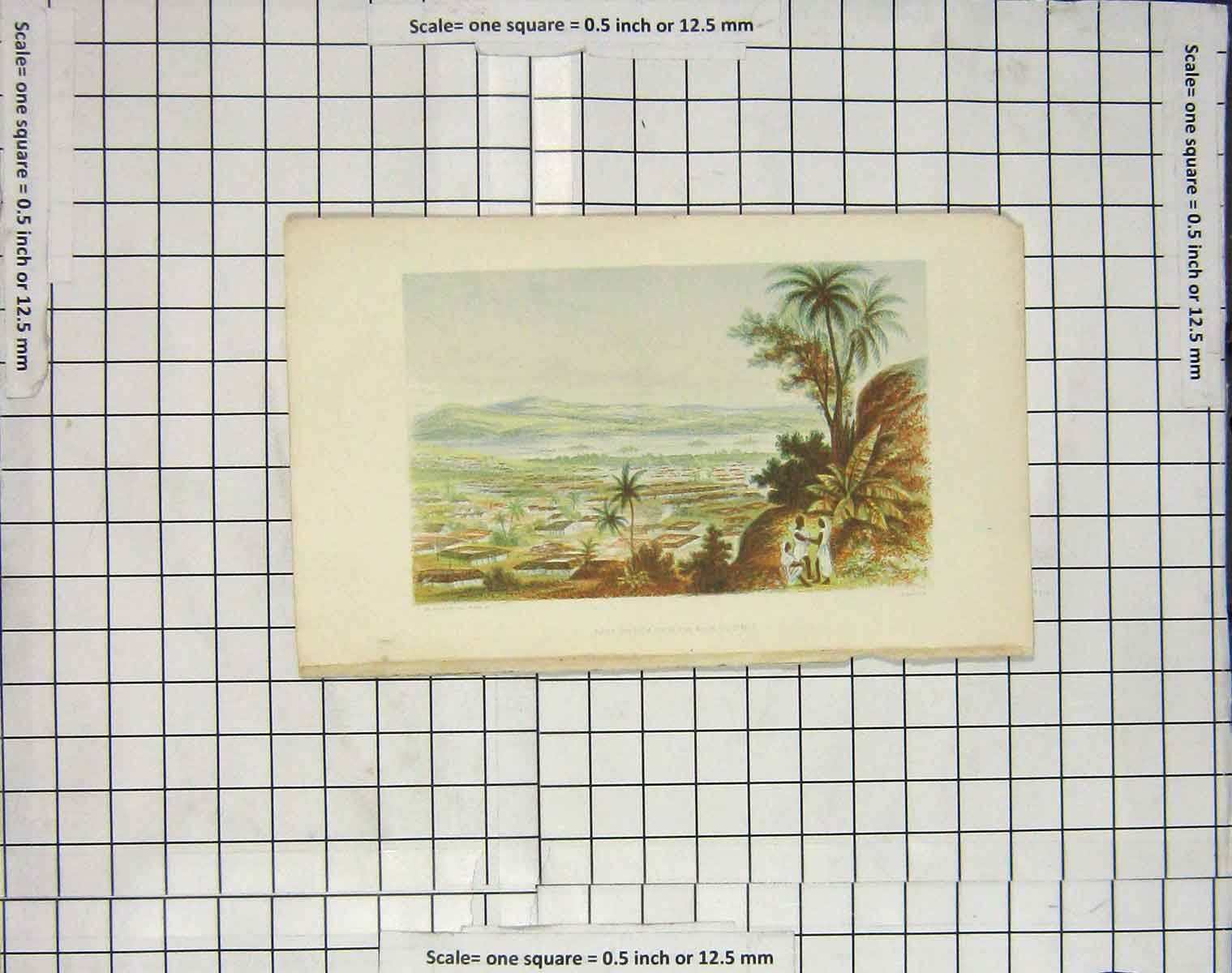 Original Old Antique Print Colour Abbeokuta Rock Olumo Mountains
