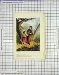 Original Old Antique Print Colour 1864 Children Little Girls Trees Victorian