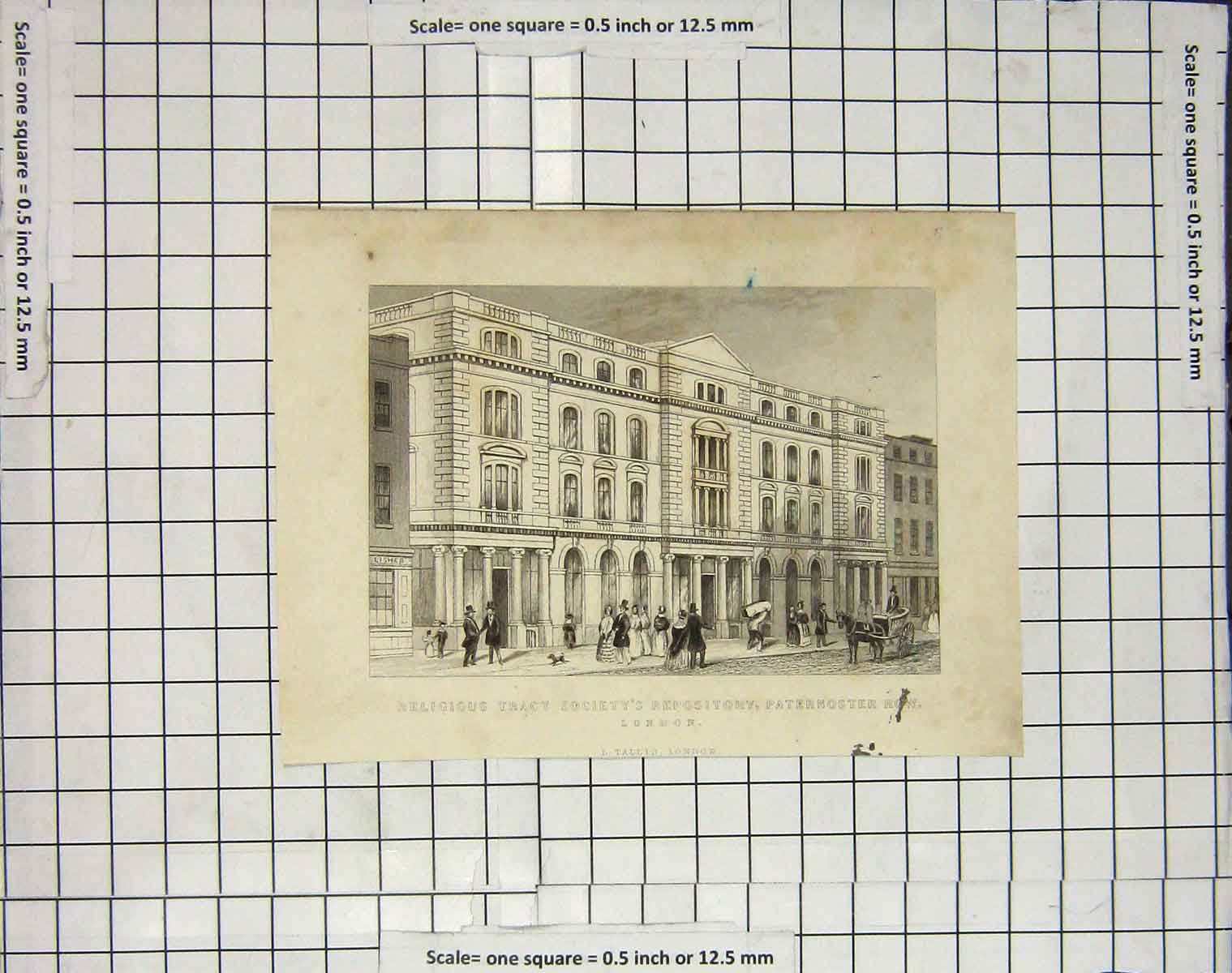 Original Old Antique Print Tract Society Repository Paternoster Row 18th