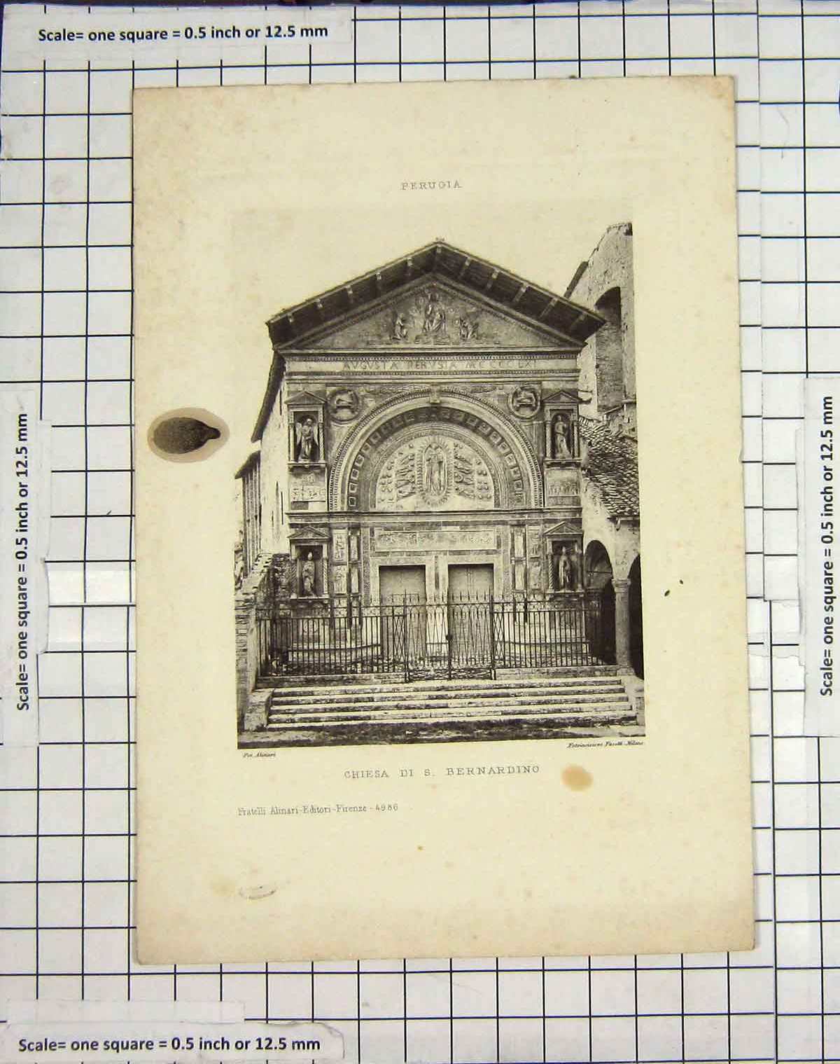Original Old Antique Print Architecture Chiesa Bernardino Augusta Victorian