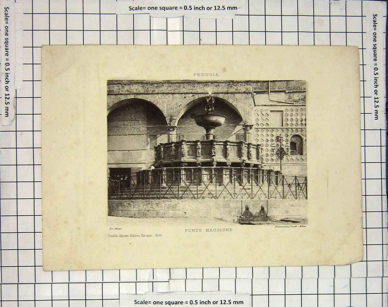 Original Old Antique Print Perugia Fonte Maggiore Italy Architecture Victorian