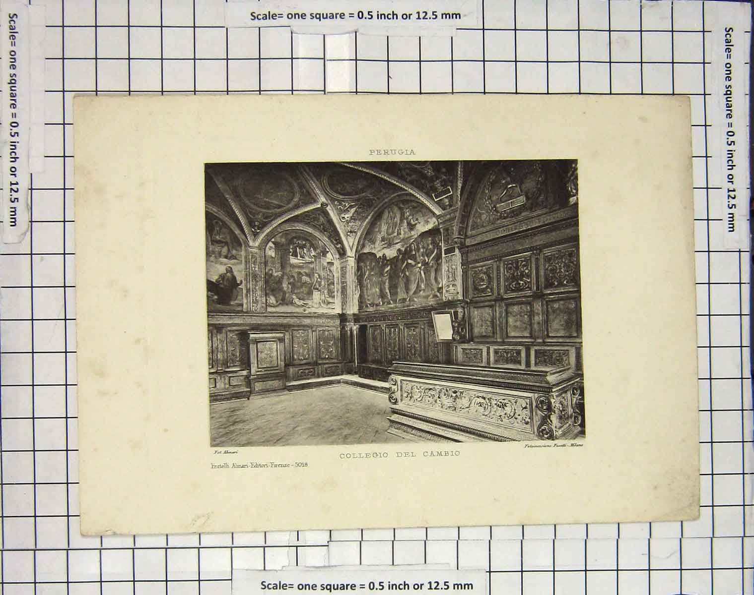 Original Old Antique Print Perugia Collegio Del Cambio Architecture Victorian