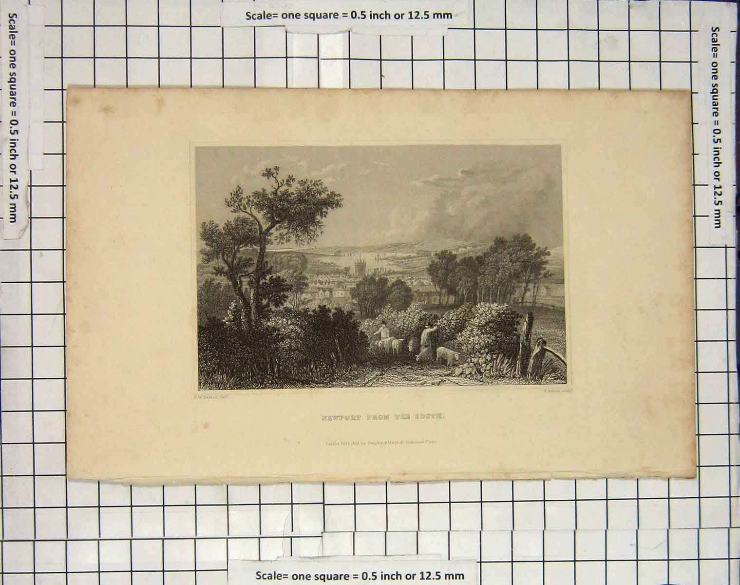 Original Old Antique Print View Newport South Church River Bartlett Victorian
