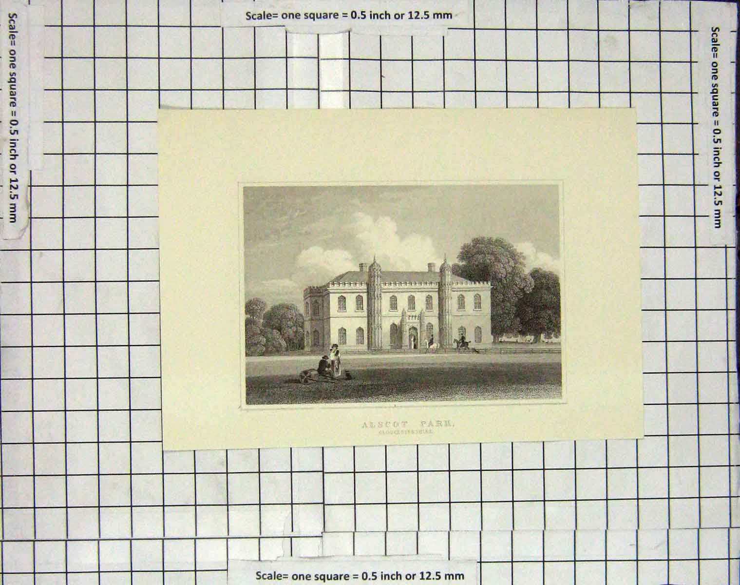 Original Old Antique Print Alscot Park Gloucestershire Architecture 20th
