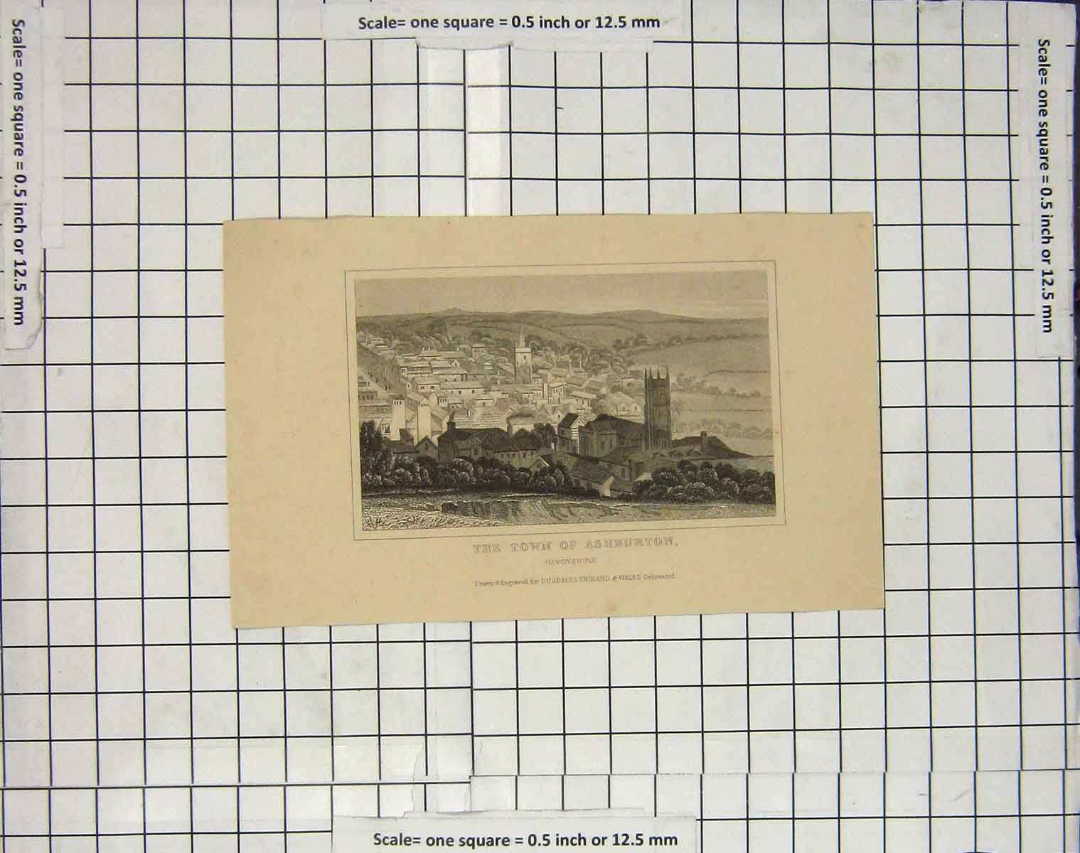 Original Old Antique Print View Town Ashburton Devonshire Dugdales