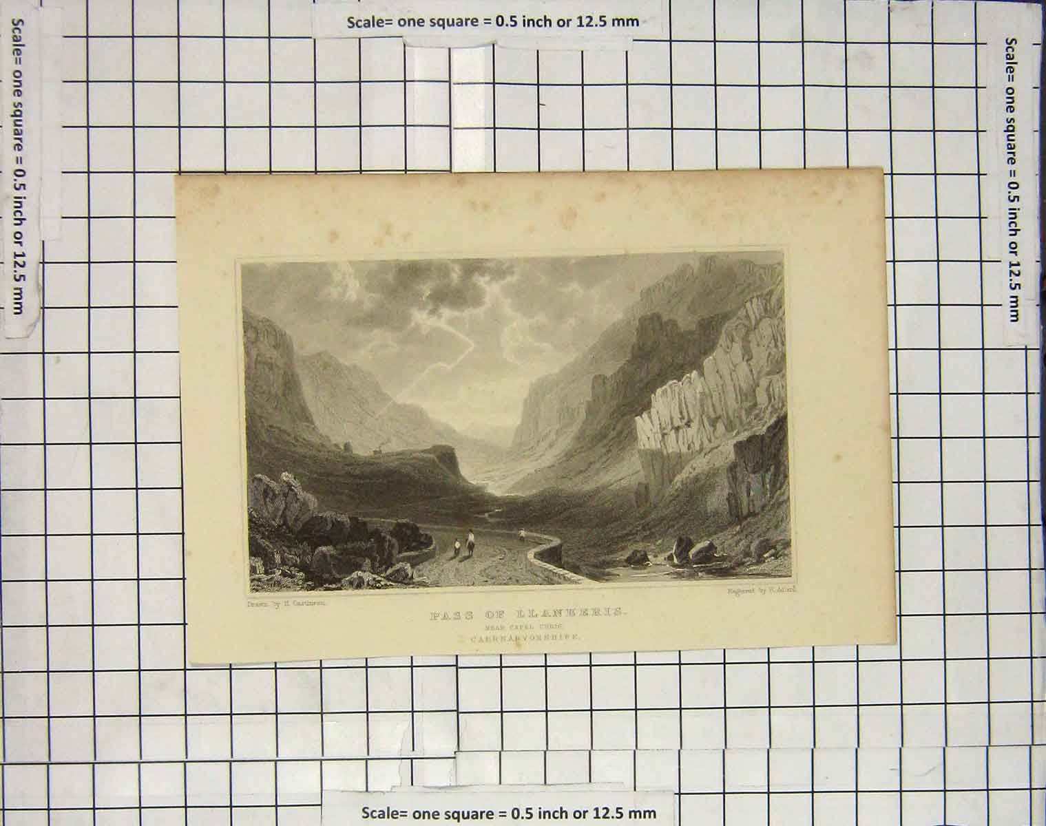 Original Old Antique Print Pass Llanberis Capel Curig Caernarvonshire Adlard