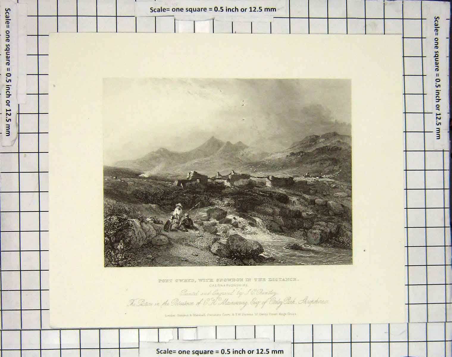 Original Old Antique Print Pont Gwryd Snowdon Caernarvonshire Engraving Bentley