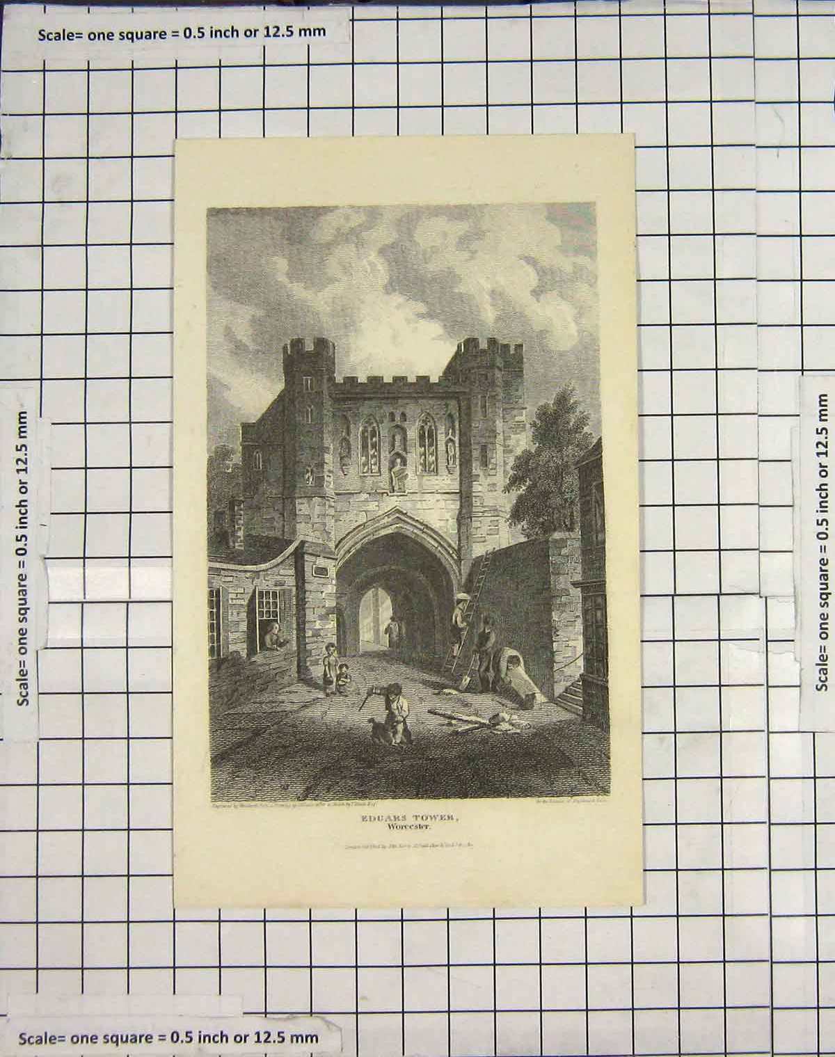 Original Old Antique Print C1800 Edgars Tower Worcester Woolnoth 19th Century