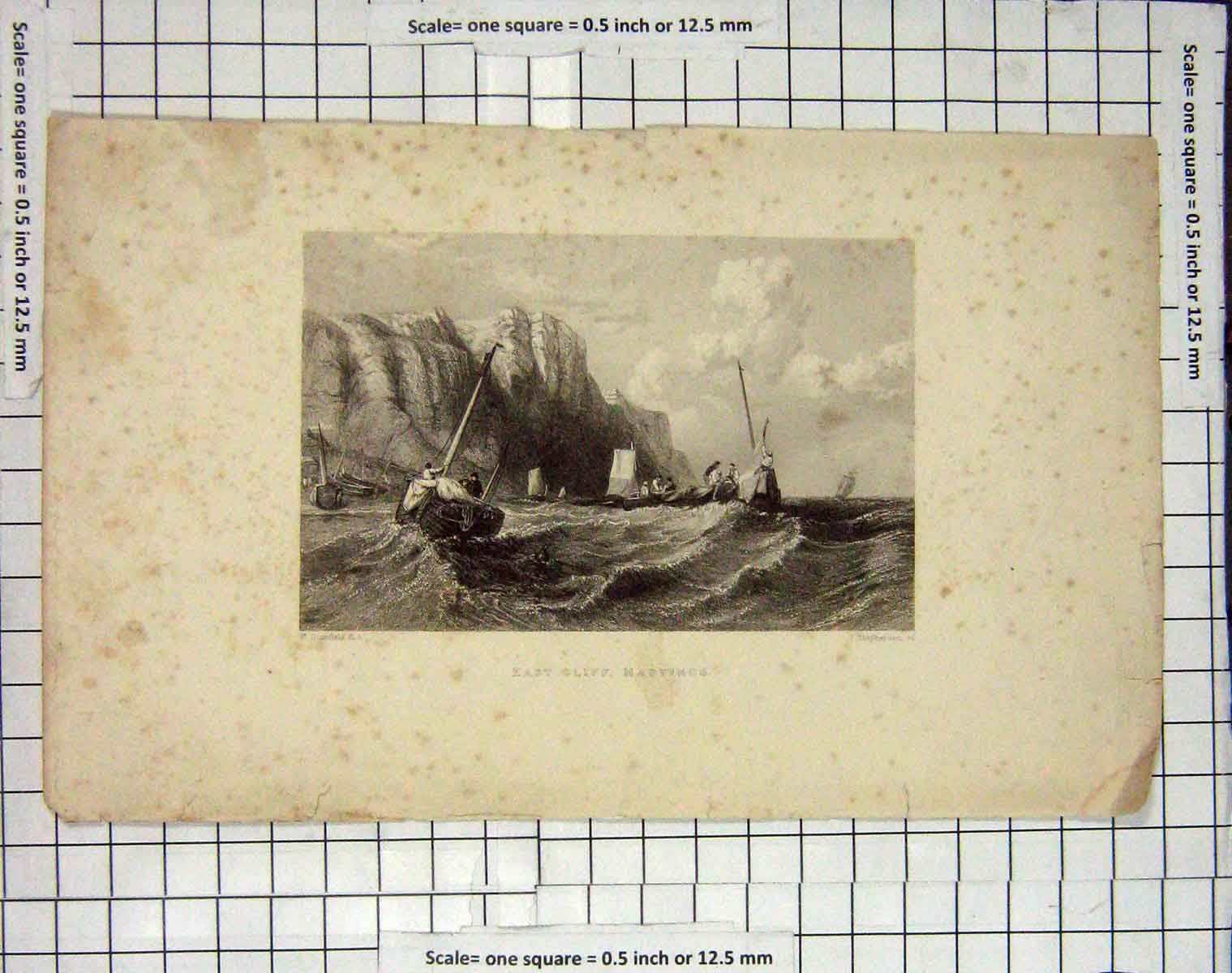 Original Old Antique Print East Cliff Hastings Stephenson Stanfield
