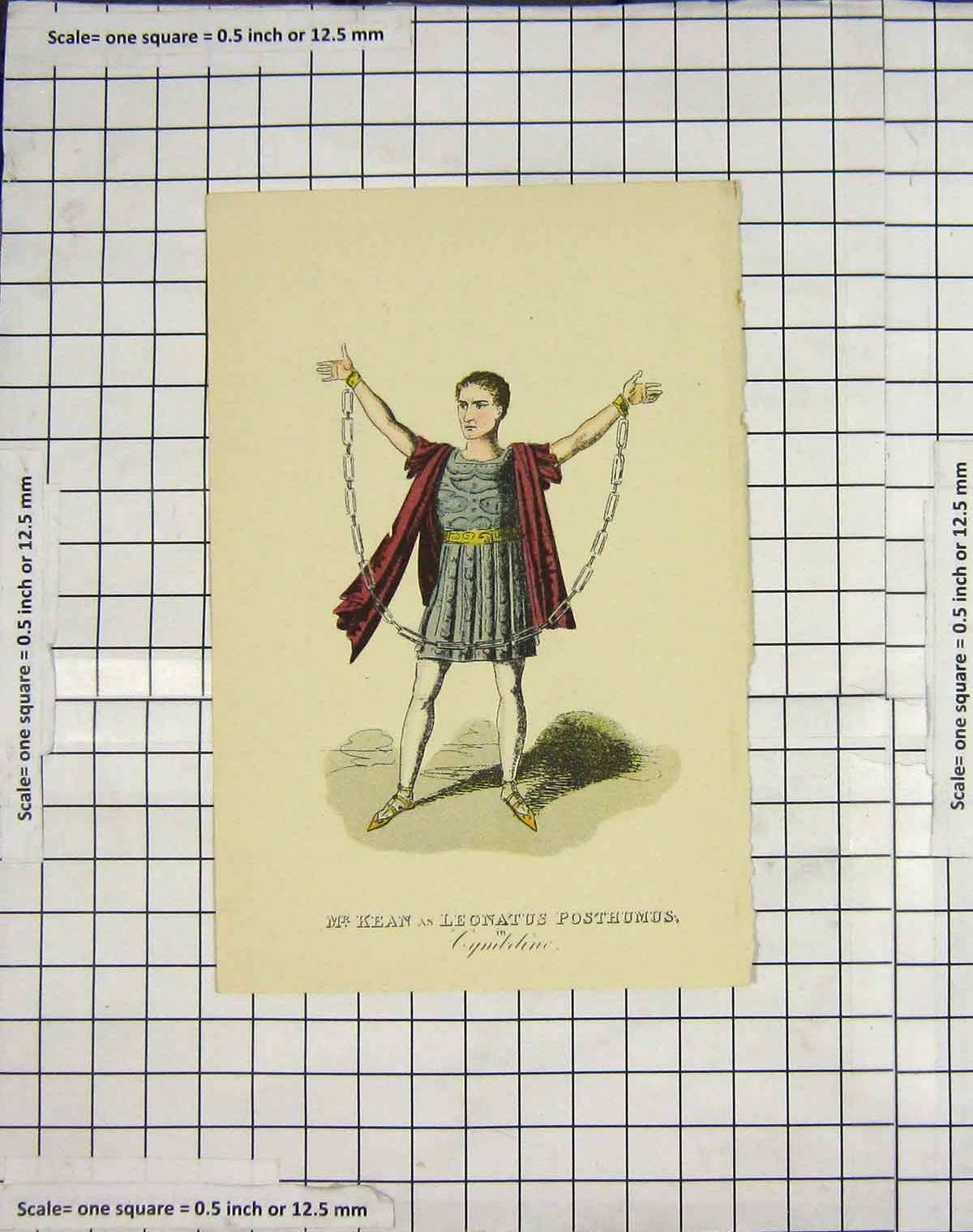 Original Old Antique Print Kean Leonatus Posthmus Theatre Garrick