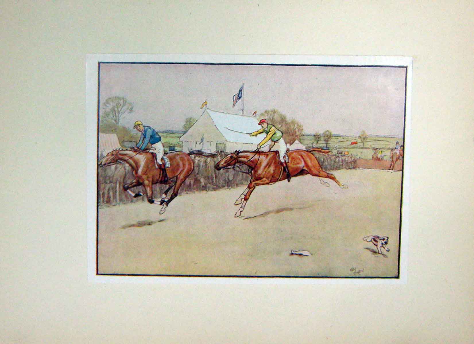 Original Old Antique Print Black Beauty Horse Anna Sewell Jockeys Racing Sport