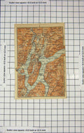 Original Old Antique Print Map Italy Lugano Pregassona Lago Luggano
