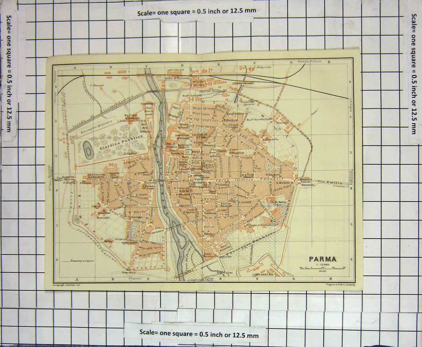 Original Old Antique Print Map Italy Street Plan Parma Cittadella