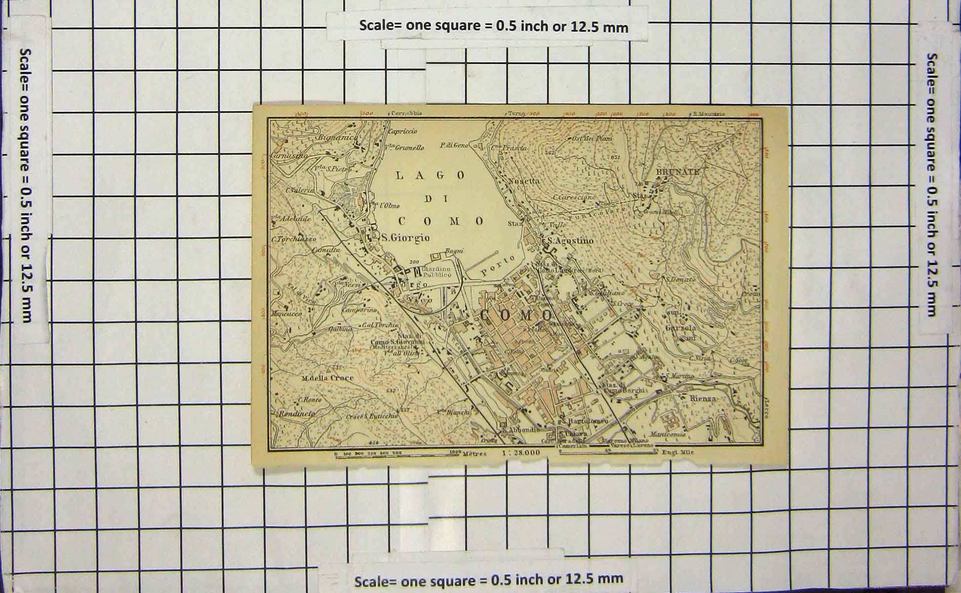 Original Old Antique Print *110 Map Italy Street Plan Como Giorgio Brunate