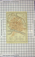Original Old Antique Print *111 Map Italy Street Plan Pavia Borgo Ticino River