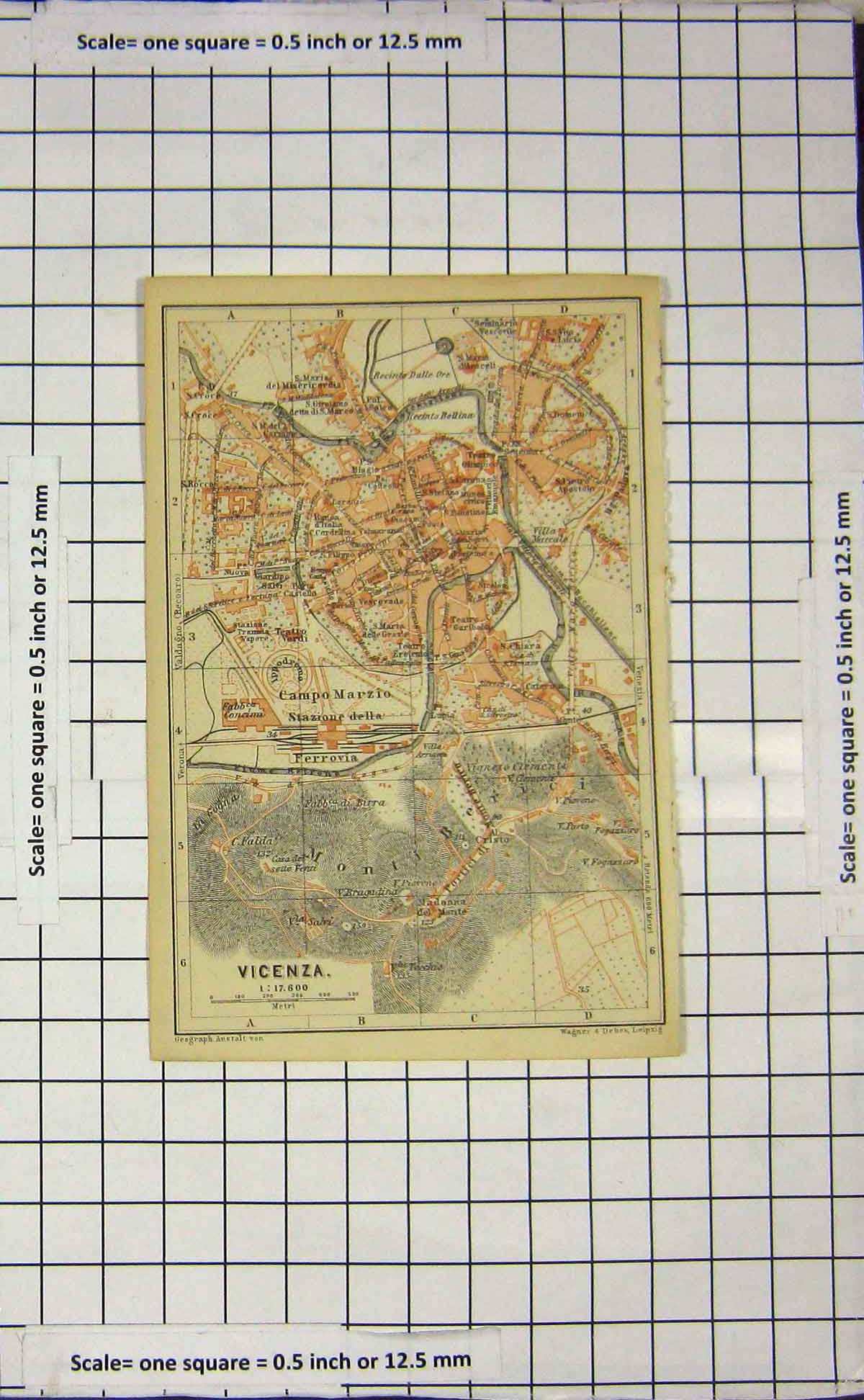 Original Old Antique Print *113 Map Italy Street Plan Vicenza Campo Marzio