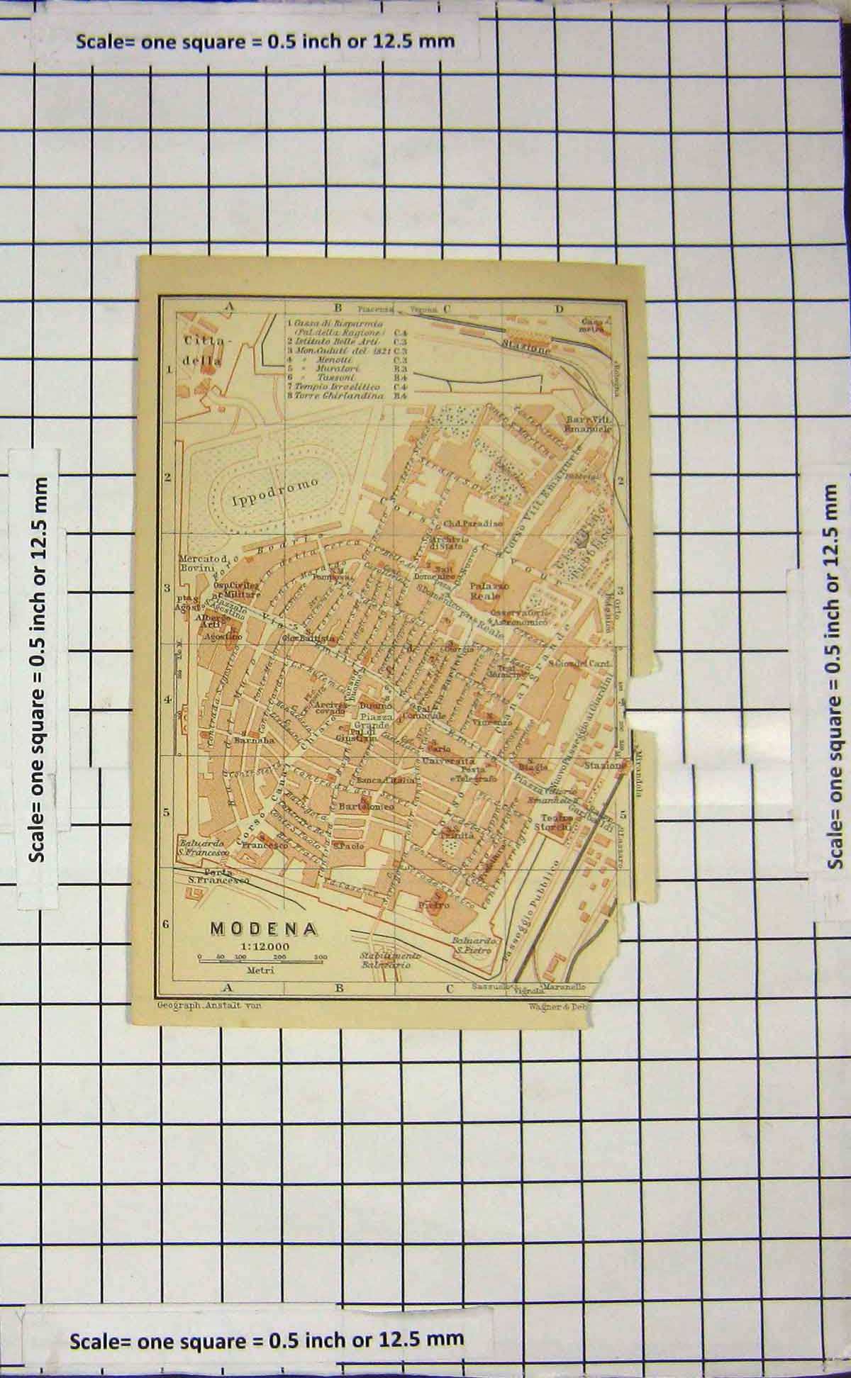 Original Old Antique Print Map Italy Street Plan Modena Cittadella
