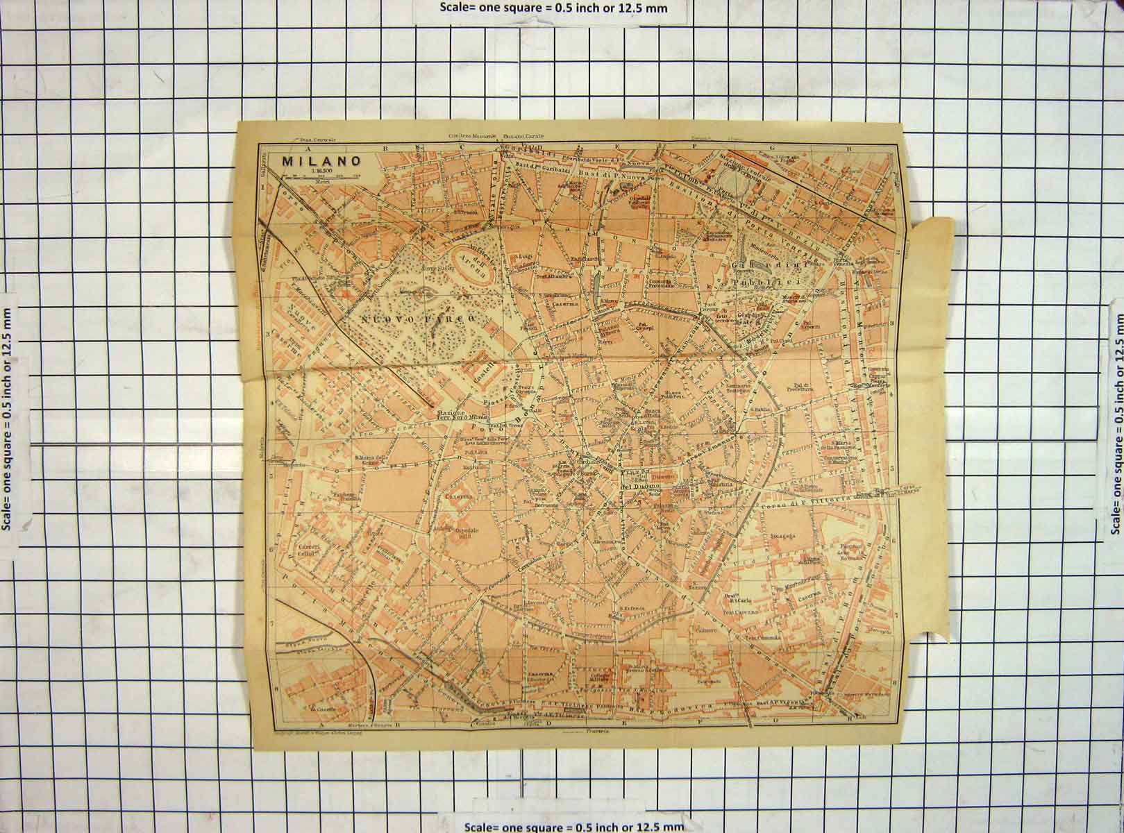Original Old Antique Print *116 Map Italy Street Plan Milano Nuovo Parco