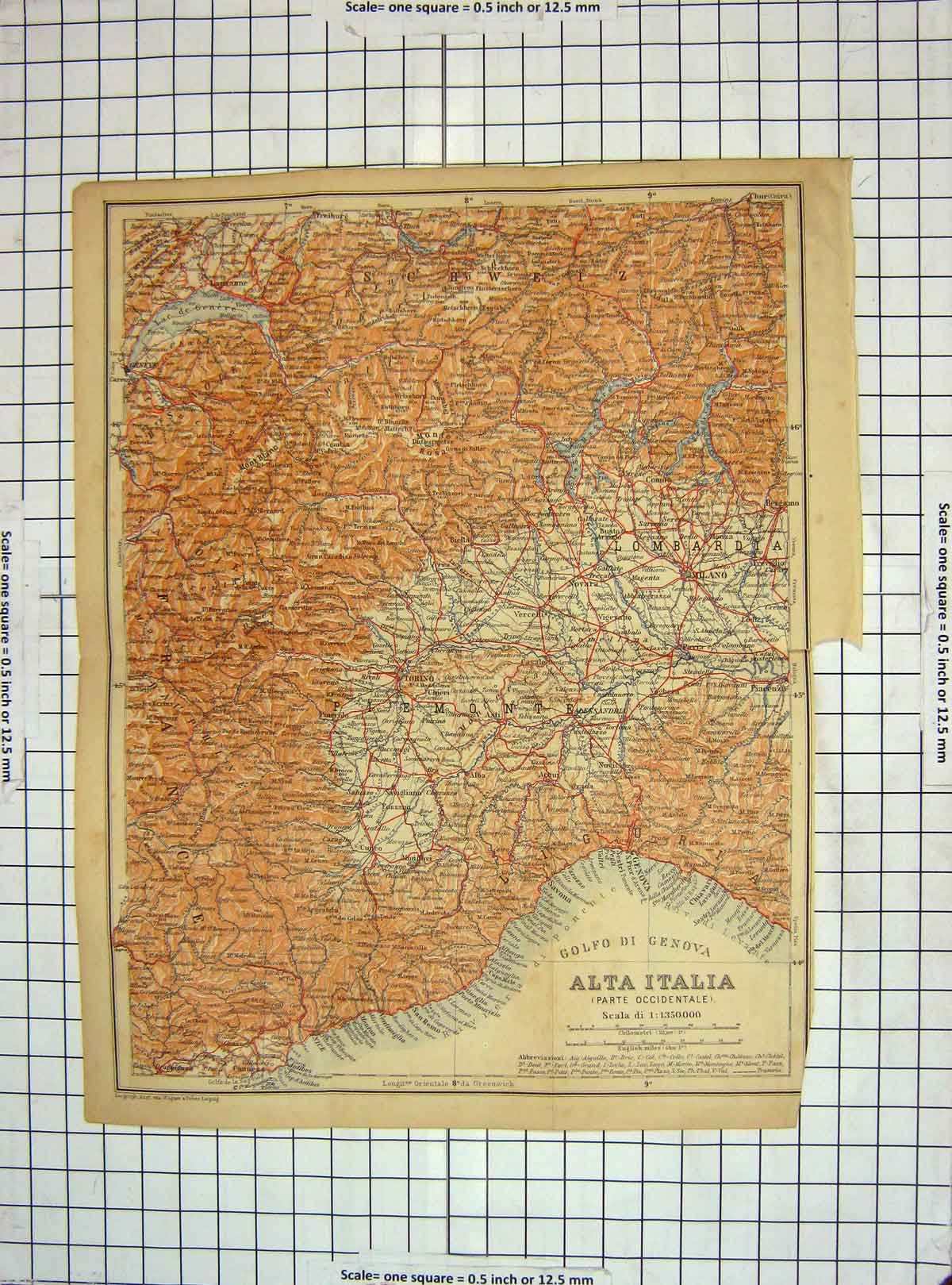 Original Old Antique Print Map Italy Alta Italia Genova Nice Savonna