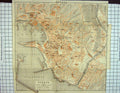 Original Old Antique Print Map Italy Street Plan Genoca Porto Borgo Pila