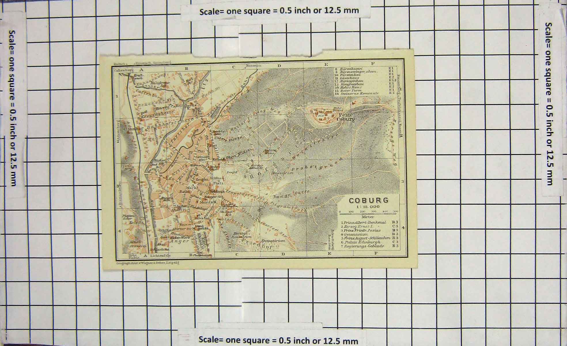 Original Old Antique Print Map Germany Street Plan Coburg Ahorn Weidach