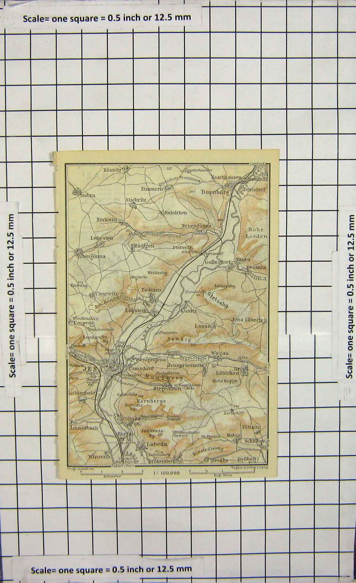 Original Old Antique Print Map Germany Street Plan Wiemar Jena Schloben
