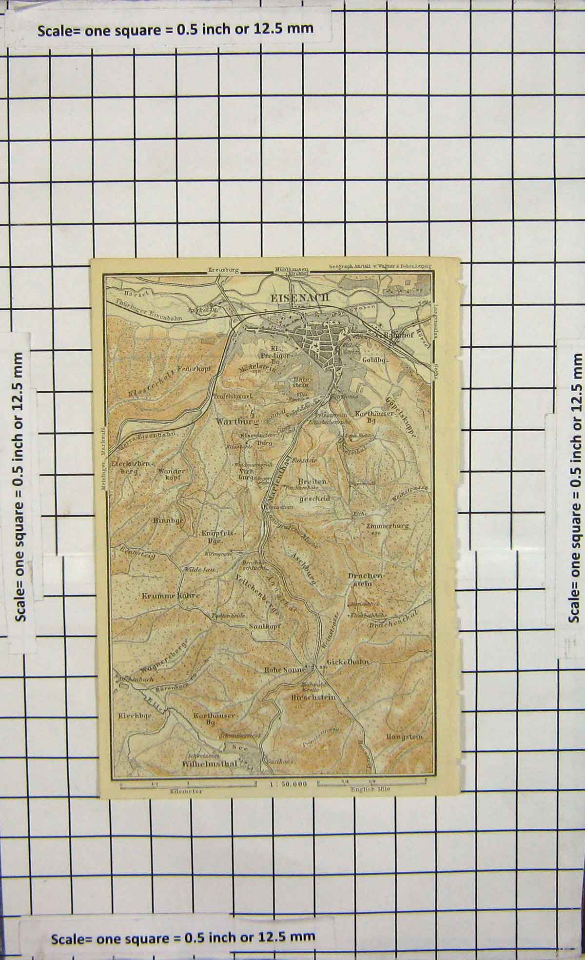 Original Old Antique Print Map Germany Street Plan Gotha Eisenach Wartburg