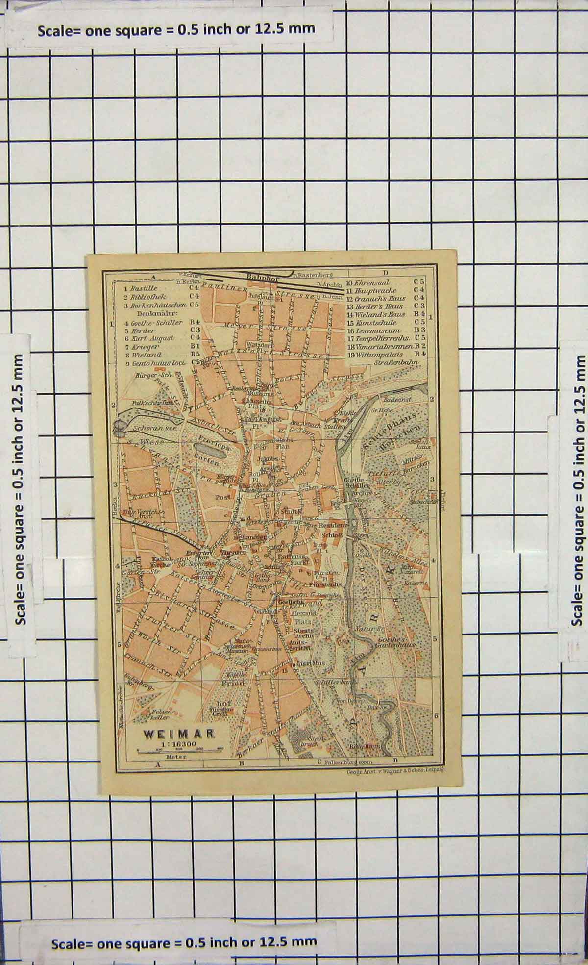 Original Old Antique Print Map Germany Street Plan Umgebung Weimar Park