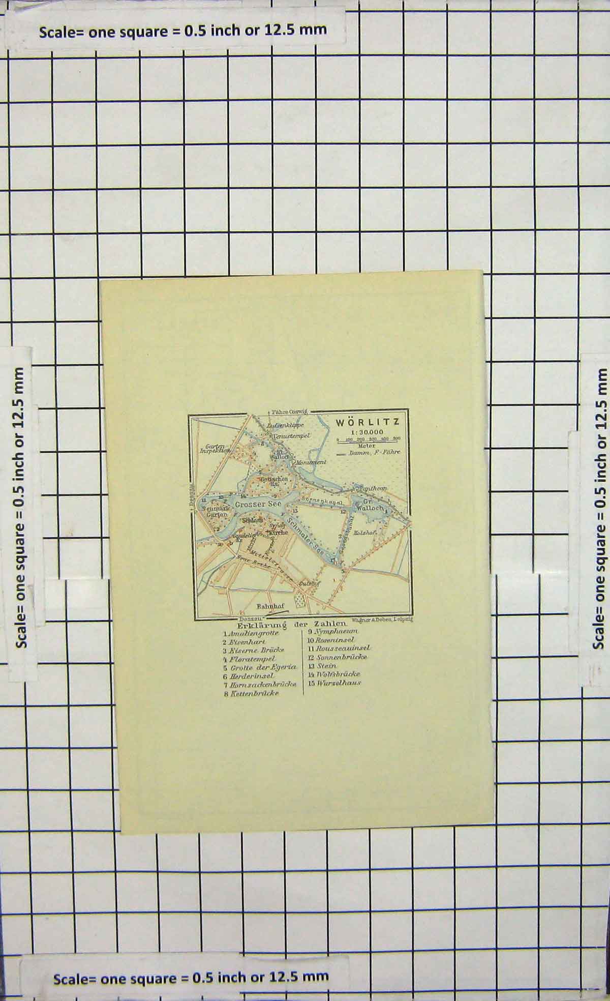 Original Old Antique Print Map Germany Street Plan Dessau Worlitz Grosser