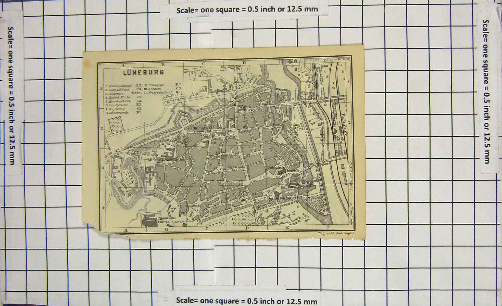 Original Old Antique Print Map Germany Street Plan enburg Luneburg