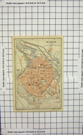 Original Old Antique Print Map Germany Street Plan Wismar Bahnh