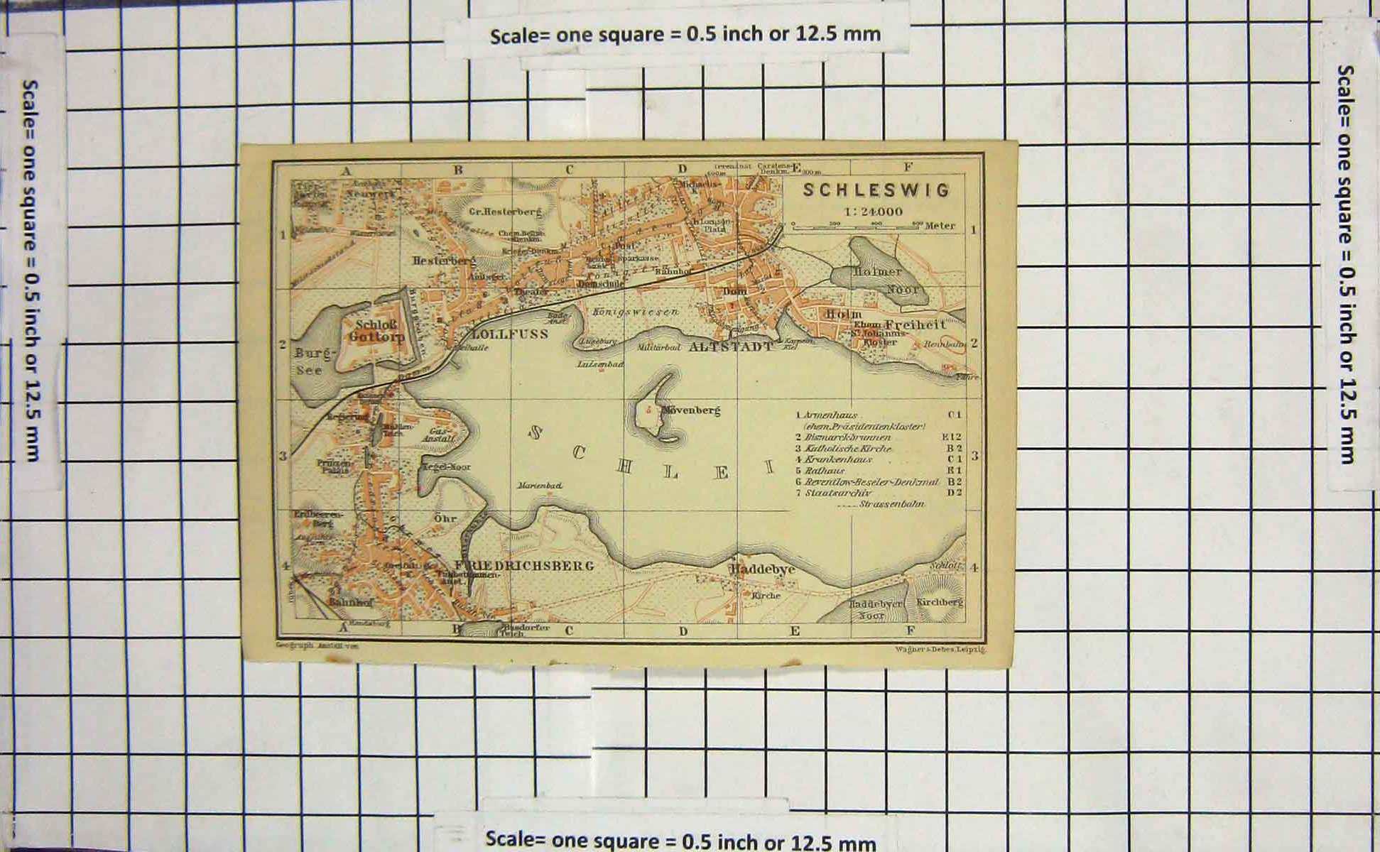 Original Old Antique Print Map Germany Street Plan Schleswig Lollfuss
