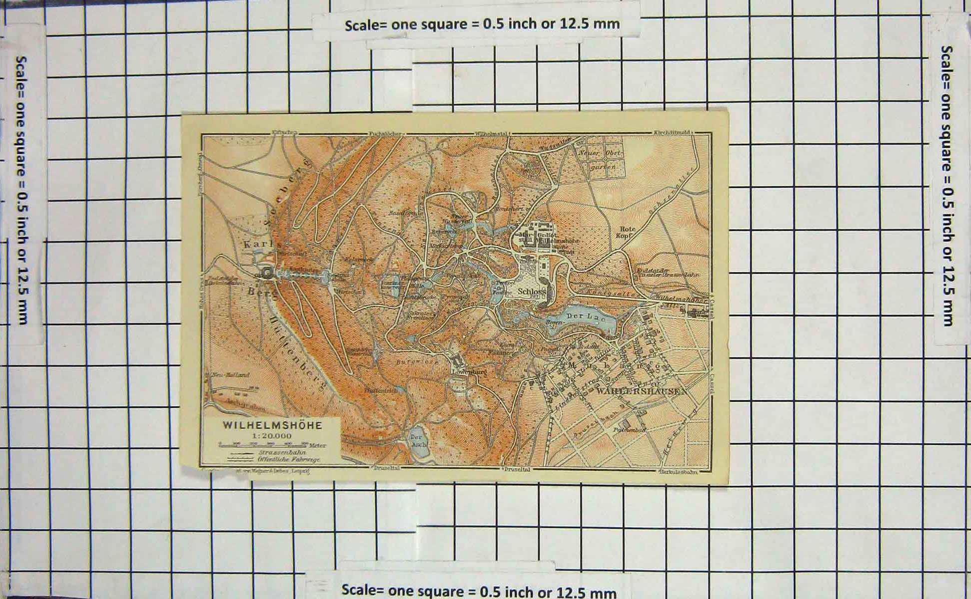 Original Old Antique Print Map Germany Wilhelmshohe Karlsberg Schloss