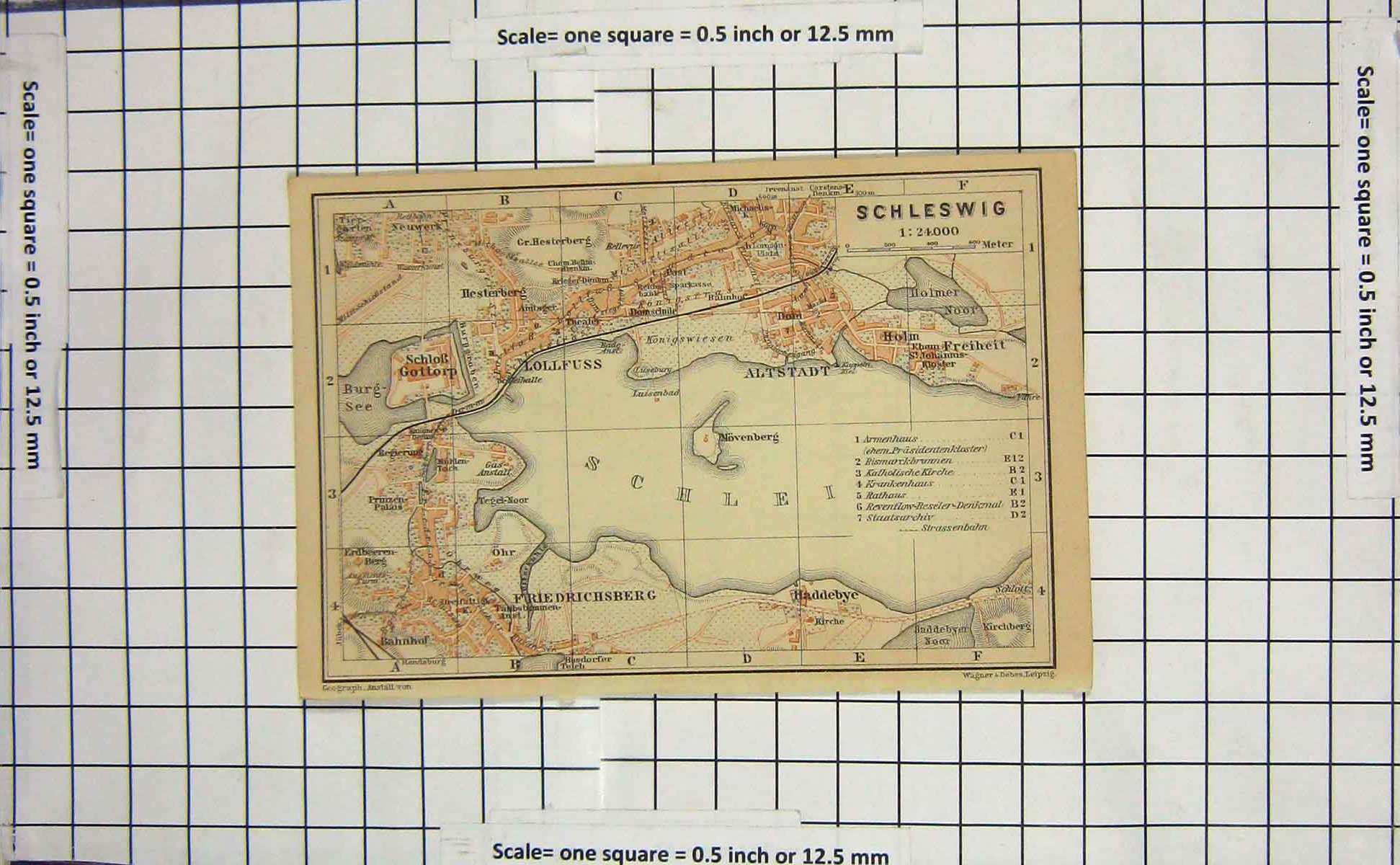 Original Old Antique Print Ref.79 Map Germany Street Plan Schleswig Lollfuss