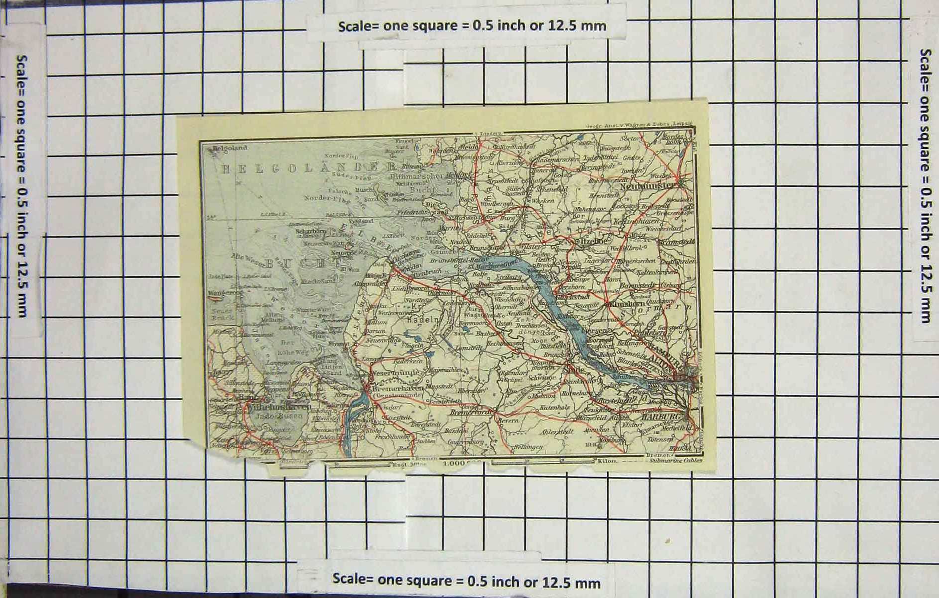 Original Old Antique Print Map Germany Helgolander Harburg Withelmshaven