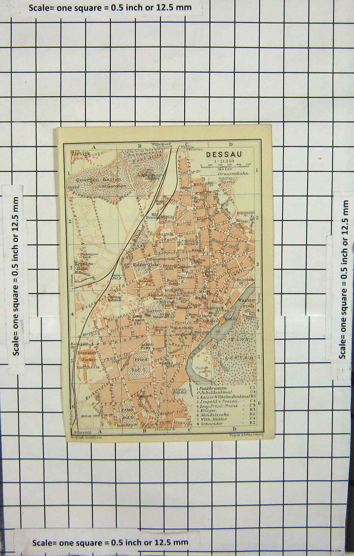 Original Old Antique Print Map Germany Street Plan Dessau Mulde River