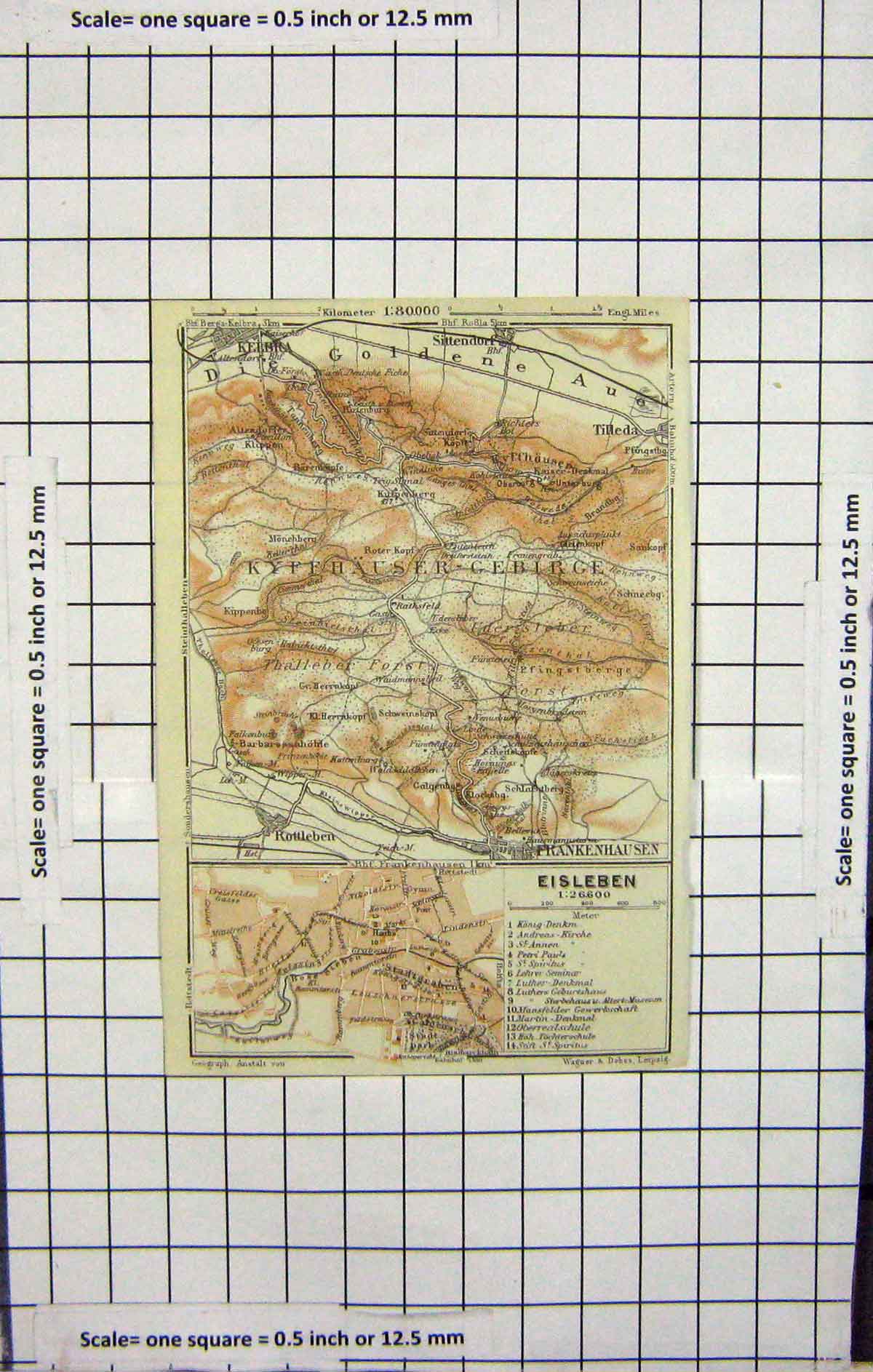 Original Old Antique Print Map Germany Street Plan Eisleben Rotteben