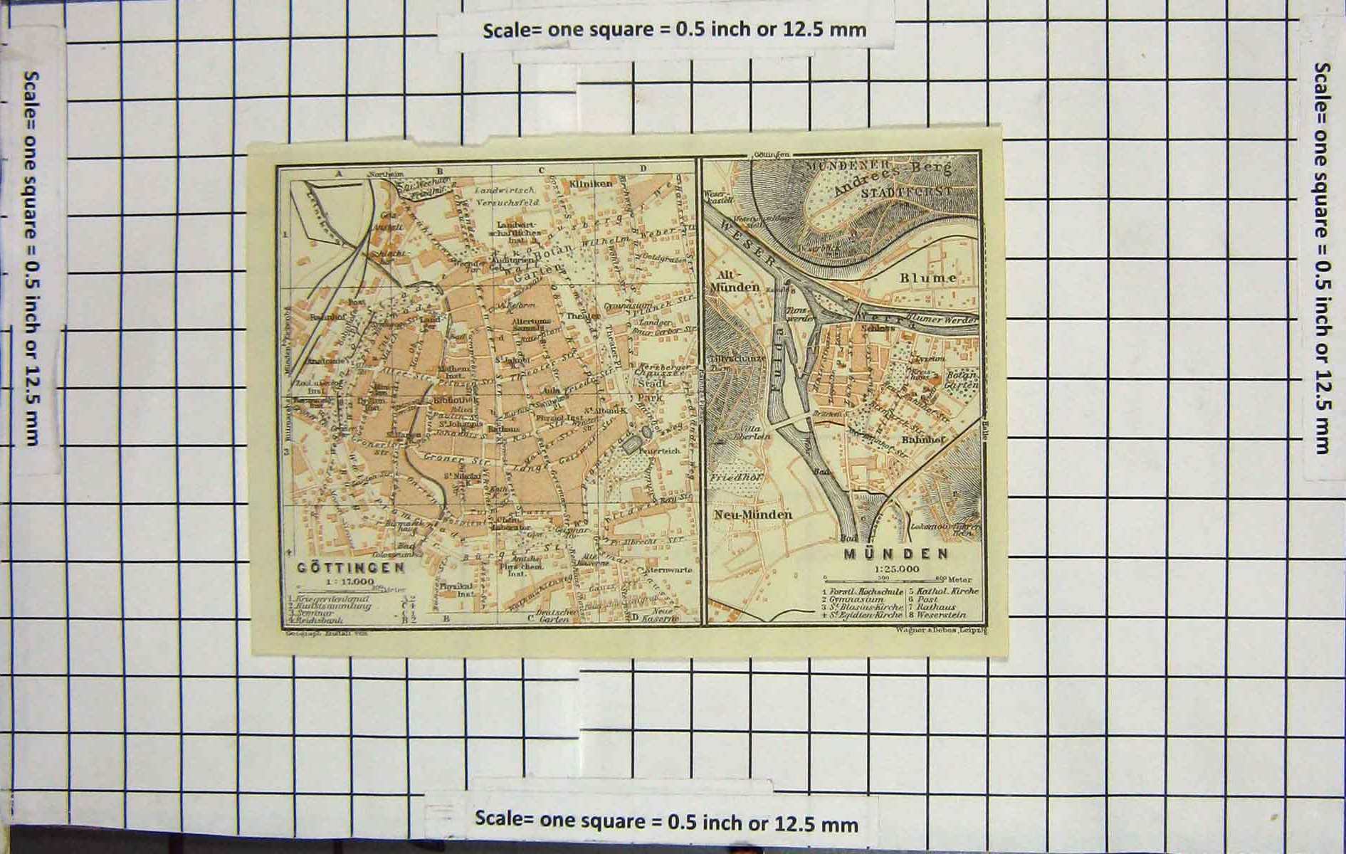 Original Old Antique Print *100 Map Germany Street Plan Gottingen Munden Blume
