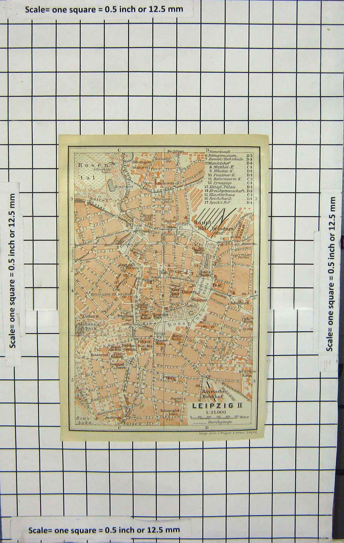 Original Old Antique Print Map Germany Street Plan Leipzig Rosental