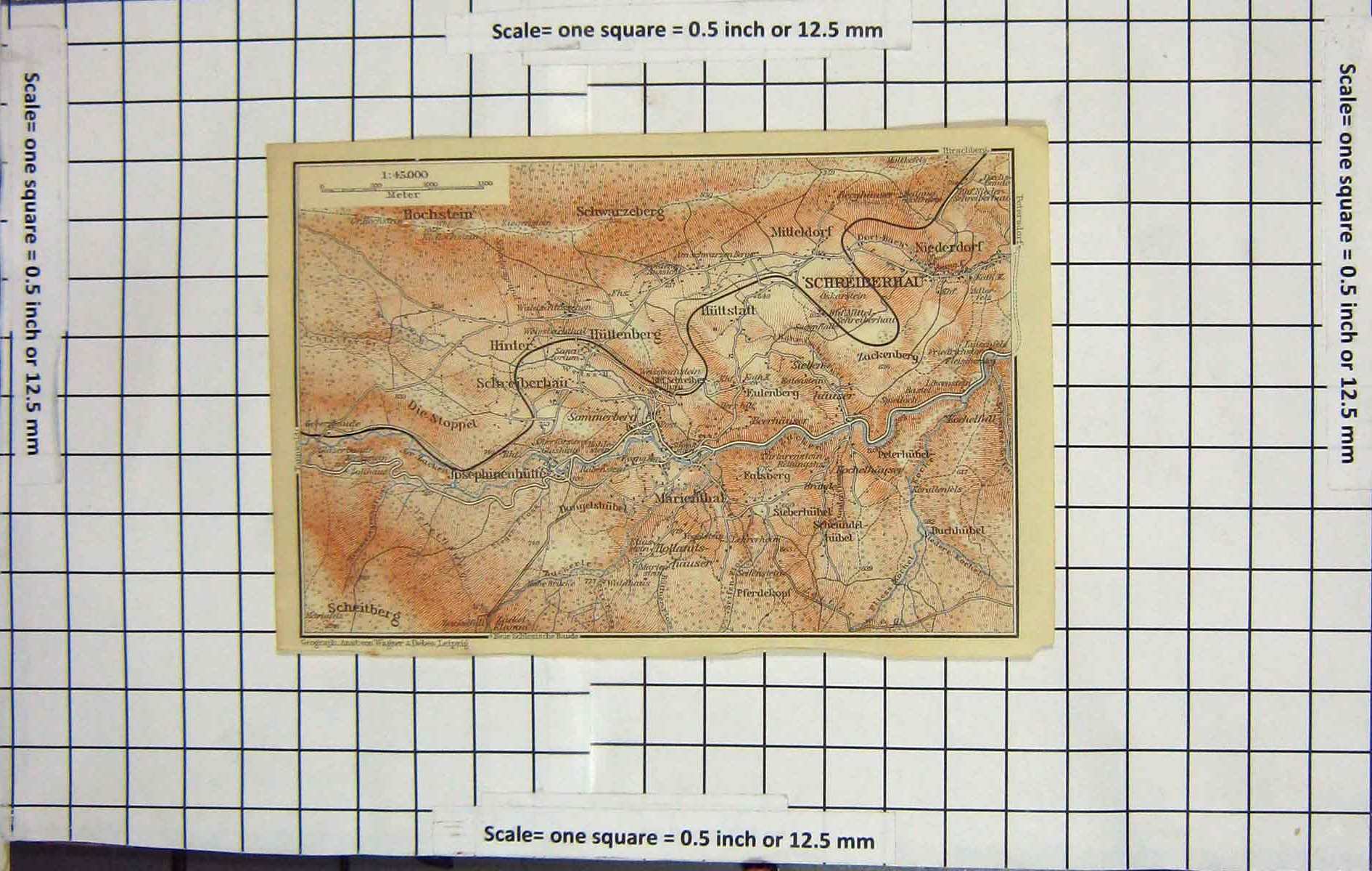 Original Old Antique Print Map Germany Huttenberg Schreiberhau Marienthal